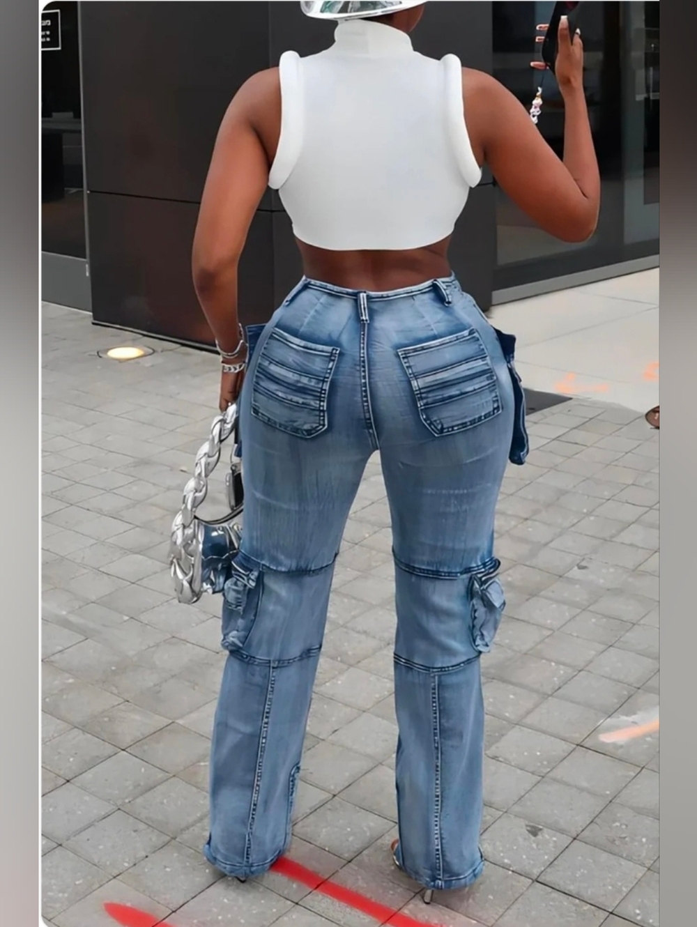 Light Blue Cargo Jeans for Women (Only Small And med Available) - Picture 4 of 7